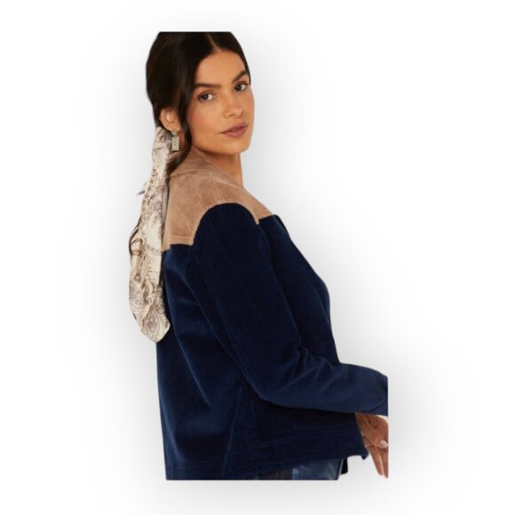 Idyllwind Oak Hill Corduroy Navy/Tan Colorblock Shacket Coastal Cowgirl size XL - Picture 2 of 9